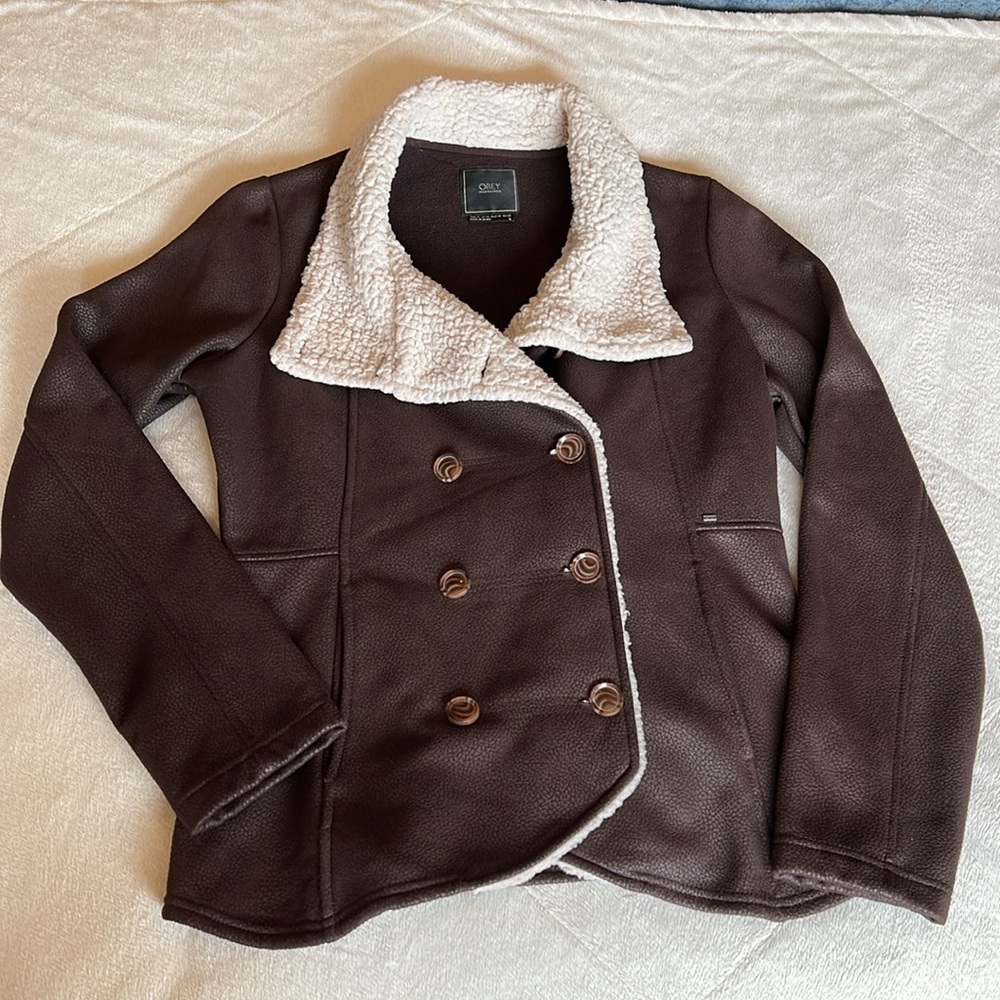 OBEY Propaganda Brown Fleece Lined Women’s Jacket Size Large